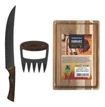 Kit Faca Churrasco Butcher,Garra Black Em Aço Inox Escurecido E Tabua Tramontina