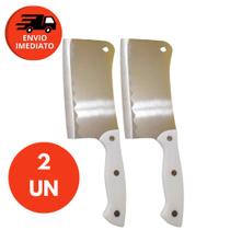 Kit Faca Cutelo Machadinha Inox 6” Profissional Facão Cozinha Açougueiro Cabo Branco Osso Grande