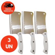 Kit Faca Cutelo Machadinha Inox 6” Profissional Facão Cozinha Açougueiro Cabo Branco Osso Grande