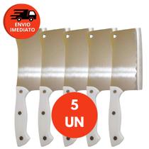 Kit Faca Cutelo Machadinha Inox 6” Profissional Facão Cozinha Açougueiro Cabo Branco Osso Grande