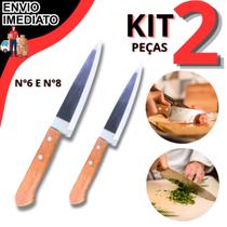 Kit Faca De Aço Inox Com Cabo de Madeira N6 E N8 Para Cozinha Churrasco Profissional Açougue Lanchonete Restaurante