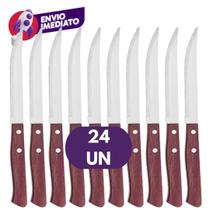 Kit Faca de Churrasco Cabo Madeira Aço Inox Lâmina Serrilhada Cozinha Mesa Refeição Comida Talher