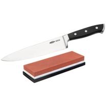 Kit Faca de Cozinha 8" Inox Brinox e Pedra de Amolar Dupla Face 400/1000