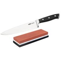 Kit Faca de Cozinha 8" Inox Brinox e Pedra de Amolar Dupla Face 400/1000 Kit Faca de Cozinha 8" Inox Brinox e Pedra de Amolar Dupla Face 400/1000