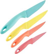 Kit Faca de Cozinha Inox Plástico 4 Peças Coloridas - SQ