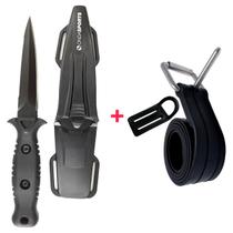 Kit Faca de Mergulho em Inox Mais Cinto e Argola Pesca Caça