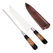Kit Faca E Chaira Aço Inox Com Cabo De Chifre Madeira 10 Polegadas E Bainha Conjunto Artesanal Gaúcho Para Churrasco CTG Cozinha Profissional Kit Faca E Chaira Aço Inox Com Cabo De Chifre Madeira 10 Polegadas E Bainha Conjunto Artesanal Gaúcho Para Churrasco CTG Cozinha Profissional