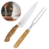 Kit Faca E Garfo Para Churrasco Parrilla Gaúcha Cabo Madeira Em Aço Imperial