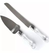 Kit Faca Espátula Cabo De Cristal Cortar Bolo De Aniversário Kit Faca Espátula Cabo De Cristal Cortar Bolo De Aniversário
