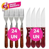 Kit Faca Jumbo Outback 5 Polegada Serrilhada Cabo Madeira E Garfo Mesa Conjunto Wooden