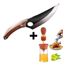 Kit Faca Olho de Tigre + Dispenser de Óleo Azeite Churras Presente Pai Amigo Churrasqueiro King Temperos Luxo