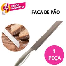Kit Faca Pão 8" Aço Inox Premium Escovado Cabo Interiço 32cm Lâmina Serrilhada