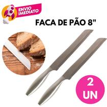 Kit Faca Pão 8" Aço Inox Premium Escovado Cabo Interiço 32cm Lâmina Serrilhada