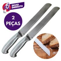 Kit Faca Pão Inox Premium Escovado 8" Cabo Interiço 32cm Lâmina Serrilhada Profissional C/1 Ou 2 Un