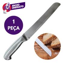 Kit Faca Pão Inox Premium Escovado 8" Cabo Interiço 32cm Lâmina Serrilhada Profissional