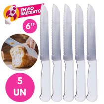Kit Faca Pão Serrilhada 6 Polegada Aço Inox Cabo Branco Serra Cortar Pão Caseiro Padaria