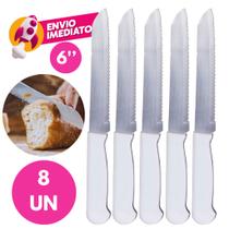 Kit Faca Pão Serrilhada 6 Polegada Aço Inox Cabo Branco Serra Cortar Pão Caseiro Padaria