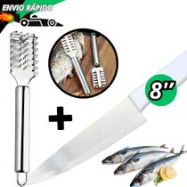 Kit Faca Peixeira 8' Grande Com Escamador de Peixe Inox Para Cortes Cozinha Peixaria Kit Faca Peixeira 8' Grande Com Escamador de Peixe Inox Para Cortes Cozinha Peixaria