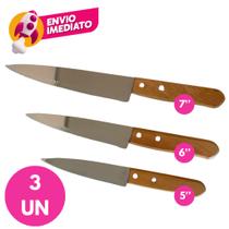 Kit Faca Peixeira Profissional 5 6 7 Polegada Chaira 7 Aço Inox Cabo Madeira Jogo Churrasco Cozinha