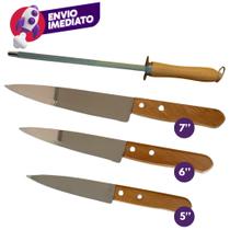 Kit Faca Peixeira Profissional 5 6 7 Polegada Chaira 7 Aço Inox Cabo Madeira Jogo Churrasco Kit Faca Peixeira Profissional 5 6 7 Polegada Chaira 7 Aço Inox Cabo Madeira Jogo Churrasco