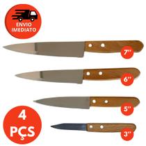 Kit Faca Peixeira Profissional Aço Inox Cabo Madeira Diversos Tamanhos Churrasco Cozinha Bar