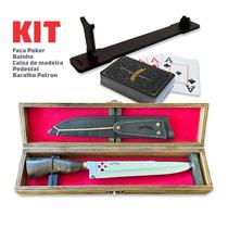 KIT Faca Poker Larga 10p Personalizada com Caixa Madeira