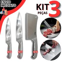 Kit Faca Toda Em Aço Inox Escovado Cutelo N6 Faca Peixeira N6 N7 Cozinha Açougue