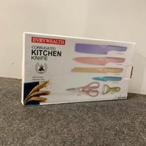 Kit Facas 06 Peças Colorido Facas Tesoura Descascador
