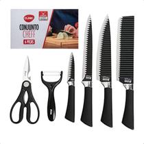 Kit facas 6 pcs aco inox e plastico pp 37 cm x 22 cm x 3,5 cm Kit facas 6 pcs aco inox e plastico pp 37 cm x 22 cm x 3,5 cm