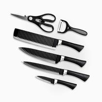 Kit Facas 6 Peças de Churrasco e Cozinha Antiaderente (PRETO