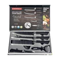 Kit Facas 6 Peças Everrich Antiaderentes Lâmina Preto Alta Q