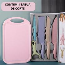 Kit Facas 7 Peças Utensílios Faqueiro Colorido Tábua Kit Facas 7 Peças Utensílios Faqueiro Colorido Tábua