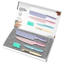 Kit facas aço inox colorida 5 peças cozinha presente faqueiro