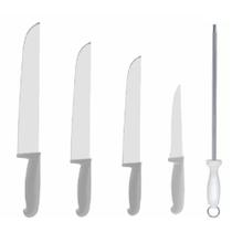 Kit Facas Açougueiro Churrasco Cozinha 6 8 10 12 + Chaira 12 Cabo Branco