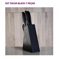 Kit Facas Black 7 Peças Bene Casa Churrasco Pão Suporte Cepo Faqueiro