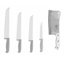 Kit Facas Cabo Branco Açougueiro Churrasco Cozinha Carne 5un