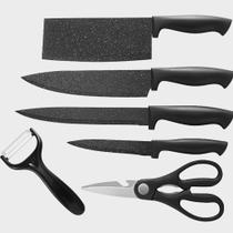 Kit Facas Chef 6 Peças Preto Cozinha Em Aço Inox Churrasco Gourment