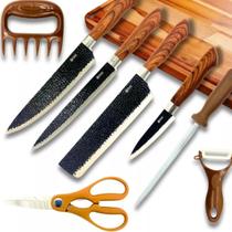 Kit Facas Churrasqueiro Chef Afiador Inox Elegante