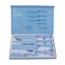 Kit Facas De Churrasco Antiaderente Azul 6 Peças