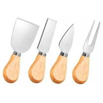 Kit Facas de Cortar Queijos 4 Peças Aço Inox com Cabo de Madeira