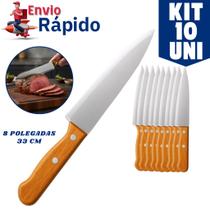 Kit Facas de Cozinha Com Cabo de Madeira Lâmina Afiada Inox Kit Com 10 Unidades de 8 Polegadas