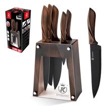 Kit facas kitchen king 06 peças - revestimento antiaderente + suporte