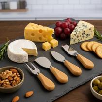 Kit Facas para Queijo e Petisco 4 Peças Aço Inox Madeira Sofisticação e Praticidade Kit Facas para Queijo e Petisco 4 Peças Aço Inox Madeira Sofisticação e Praticidade