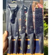 Kit Facas Revestimento Marmorizado Safe Buy 6 Peças Afiadas Com Descascador e cutelo