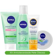 Kit Facial Antioleosidade: Sabonete 150g + Tônico Adstringente + Filtro Solar Fps 50 + Hidratante Soft 98 Nivea