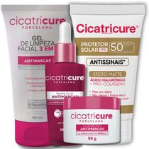 Kit Facial Completo Cicatricure Porcelana Antimarcas com Gel, Peeling, Creme Facial e Protetor Solar FPS 50 com Ácido Hialurônico Rosto