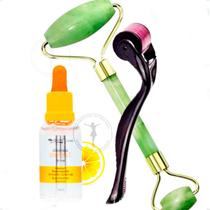 Kit Facial Jade + Vitamina C + Derma Roller Cuidados Pele