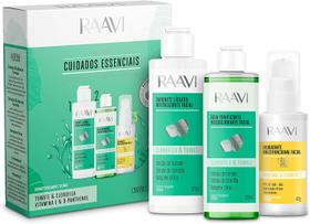 Kit Facial Raavi p/ Cuidados Essenciais com Água Tonificante, Sabonete Líquido e Hidratante - Envio Turbo