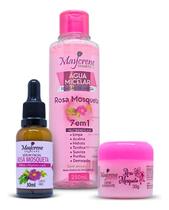 Kit Facial Rosa Mosqueta Maycrene Sérum, Água Micelar, Creme
