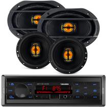 Kit Fácil 4 Falantes 6 Pol+ 6x9 Jb Flex+ Rádio Mp3 Bluetooth
